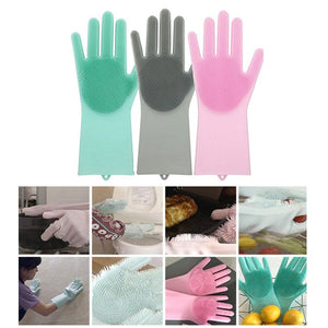 A Pair Magic Silicone Scrubber Rubber Cleaning Gloves Dusting|Dish Washing|Pet Care Grooming Hair Car